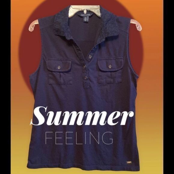 🆓🔥3-$10🔥 Tommy Hillfiger sleeveless with lace collar - Picture 2 of 9